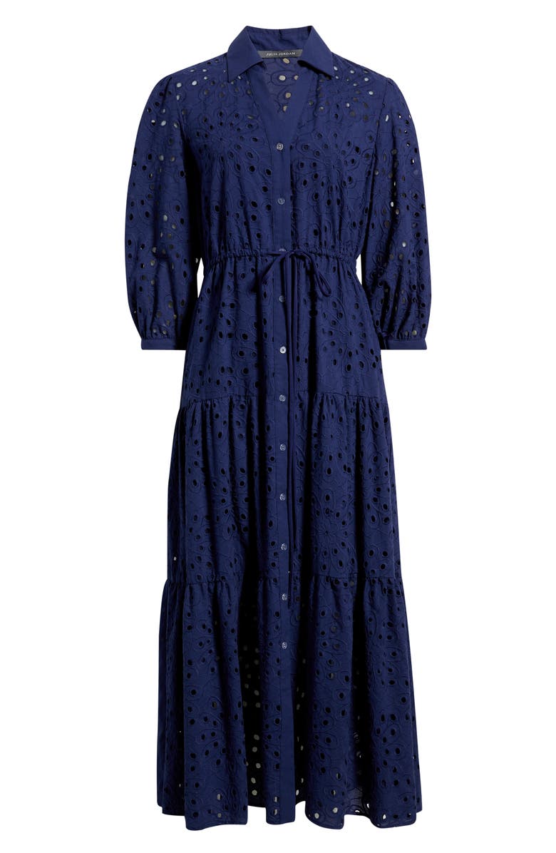 Julia Jordan Cotton Eyelet Shirtdress, Alternate, color, Navy