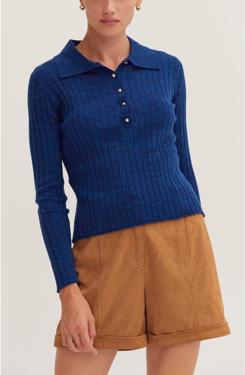 CRESCENT Polo Ribbed Knit Sweater Top, Main, color, Blue