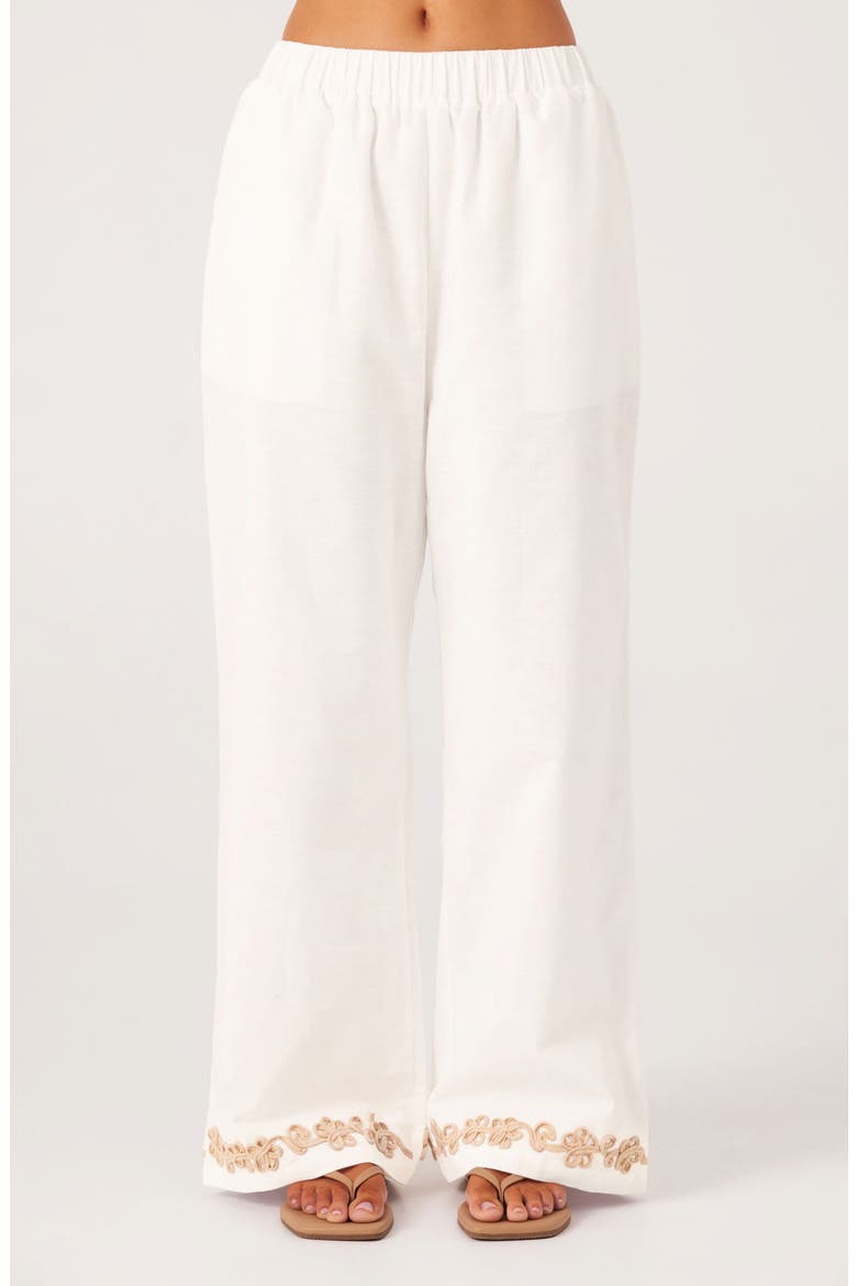 Ines Soutache Trim Linen & Cotton Pants, Main, color, WHITE