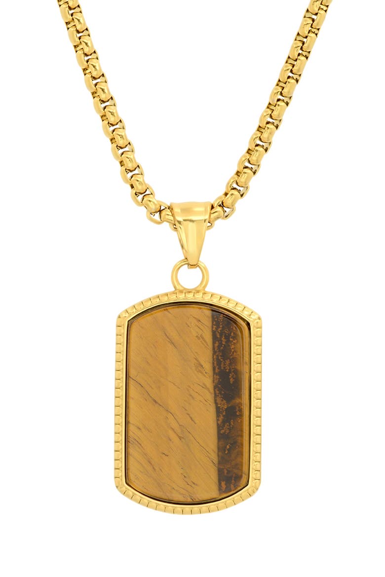 Tiger's Eye Dog Tag Pendant Necklace, Main, color, GOLD/BROWN