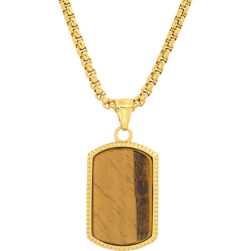 Hmy Jewelry Tiger's Eye Dog Tag Pendant Necklace In Gold/brown