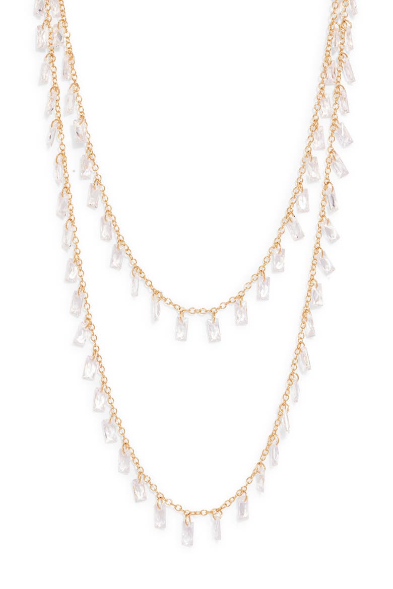 Dainty Cubic Zirconia Shaky Layered Necklace, Main, color, CLEAR- GOLD