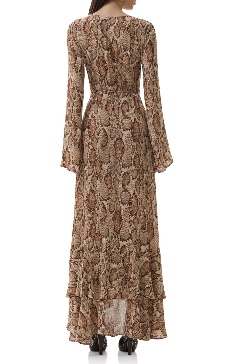 AFRM Mimi Snakeskin Print Long Sleeve Wrap Dress, Alternate, color, Sand Snake