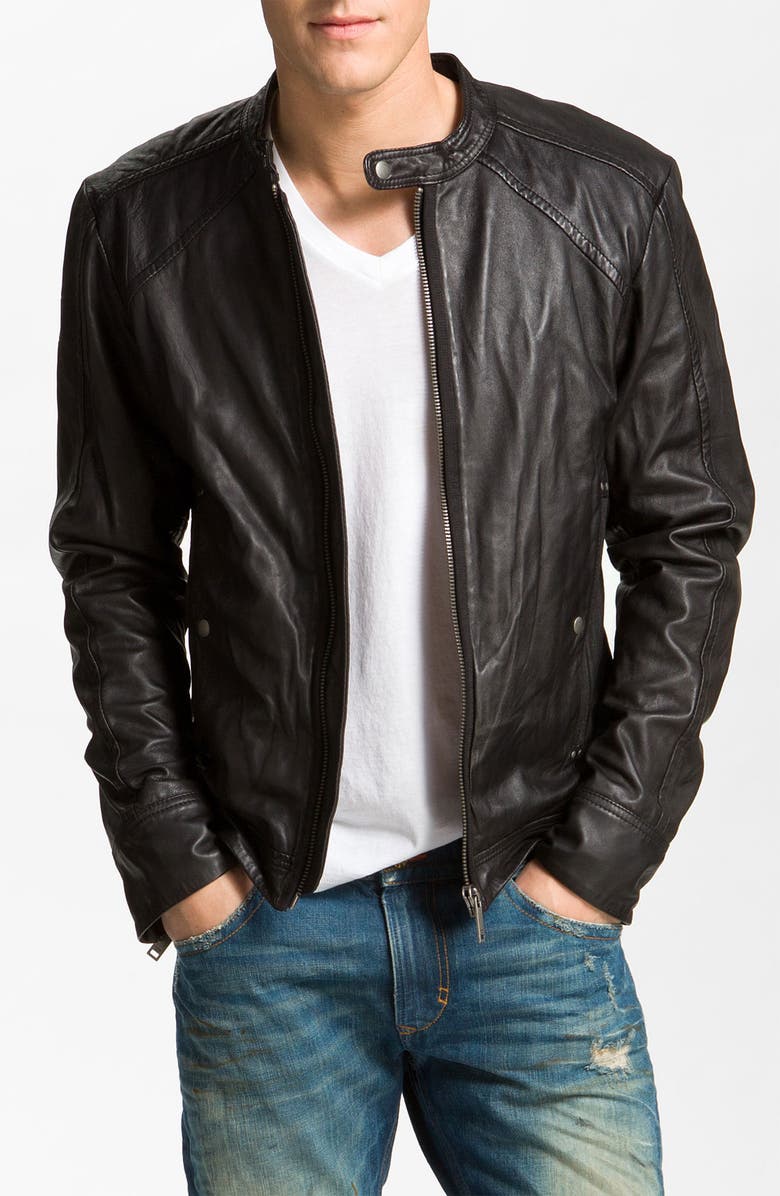 DIESEL<sup>®</sup> 'Leide' Extra Trim Fit Crinkled Leather Jacket, Main, color, 