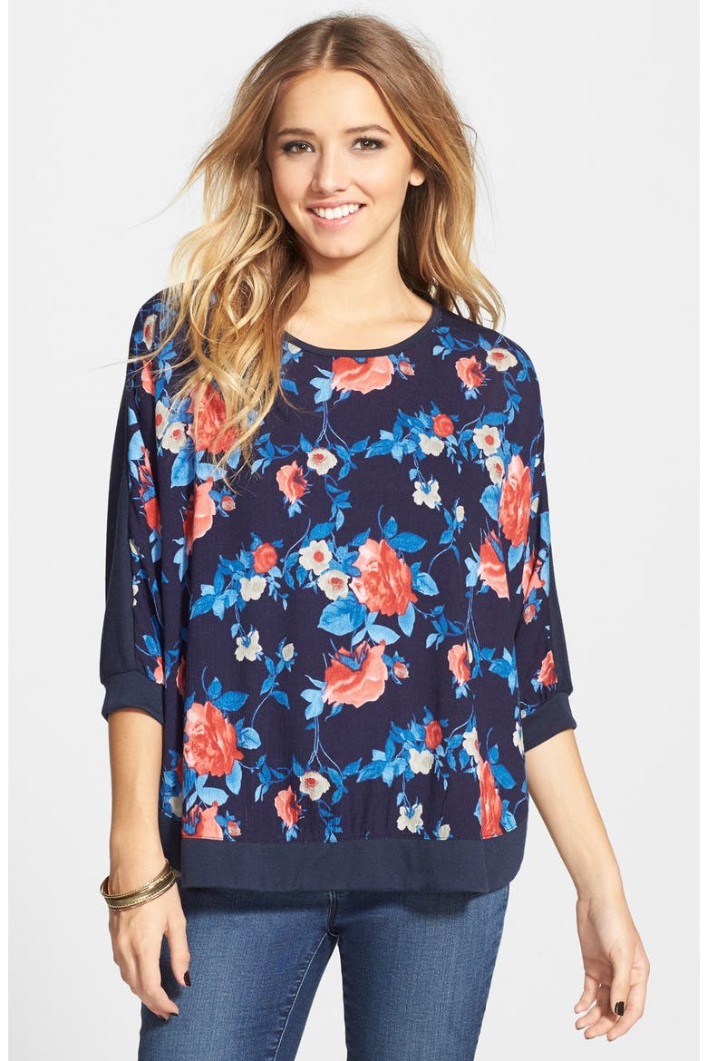 Print Mixed Media Circle Top, Main, color, NAVY