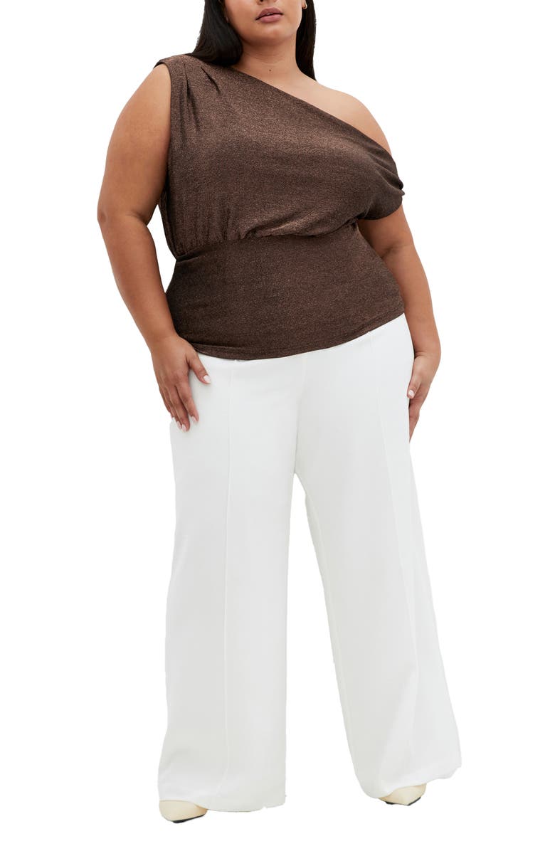 City Chic Paloma Shimmer One-Shoulder Top, Alternate, color, Bronze