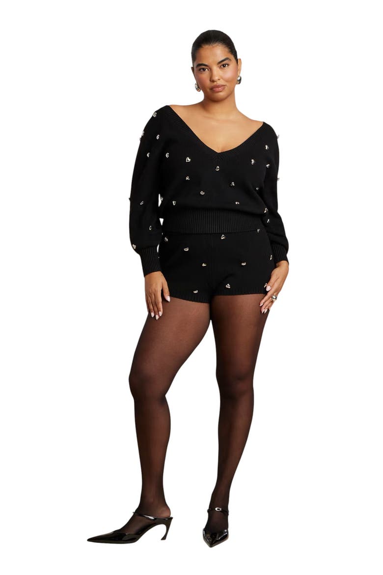 Heart Stud Sweater Hot Short, Alternate, color, BLACK ONYX