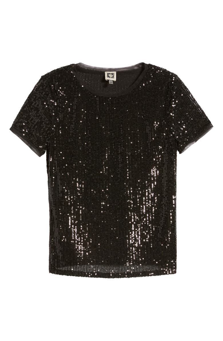 Anne Klein Sequin Mesh T-Shirt, Alternate, color, 
