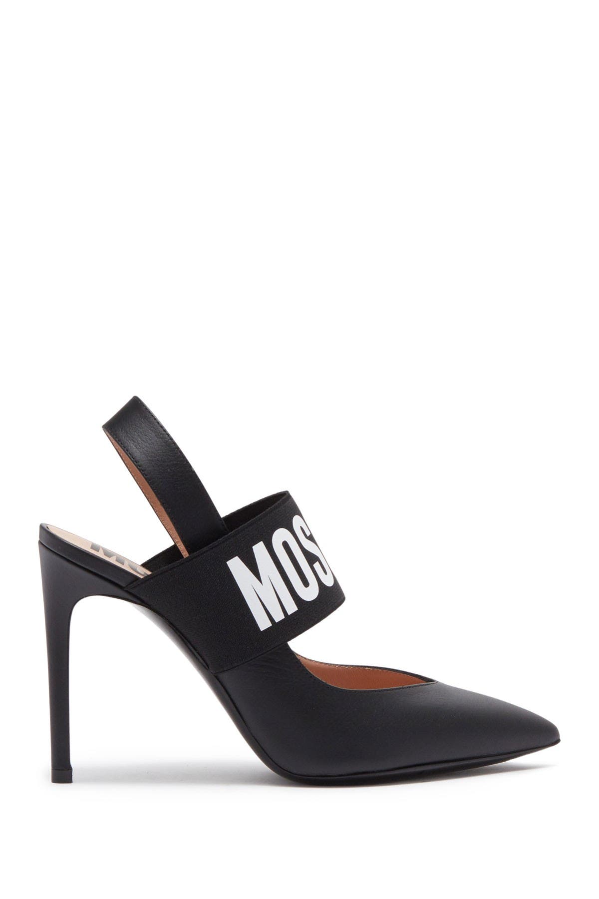 Moschino Logo Strap Leather Stiletto Pump, Alternate, color, 