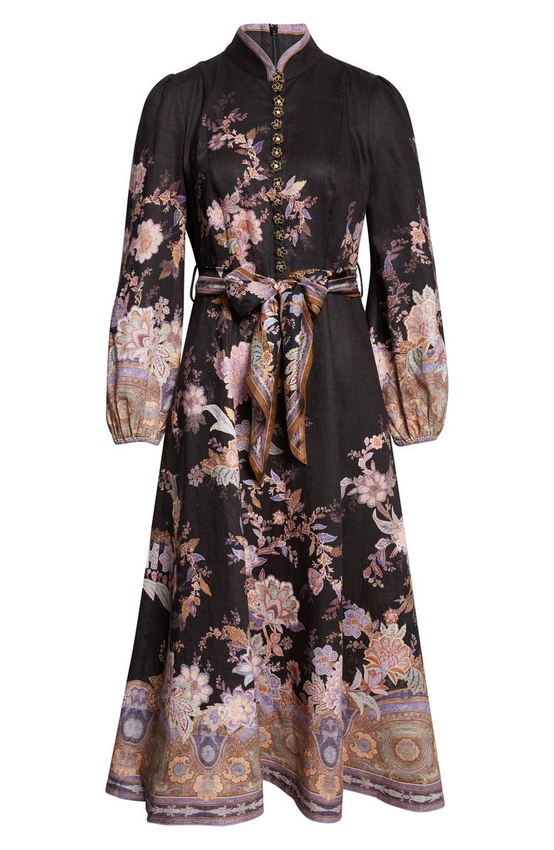 Zimmermann Luna Paisley Print Long Sleeve Linen Midi Dress, Alternate, color, Midnight Paisley