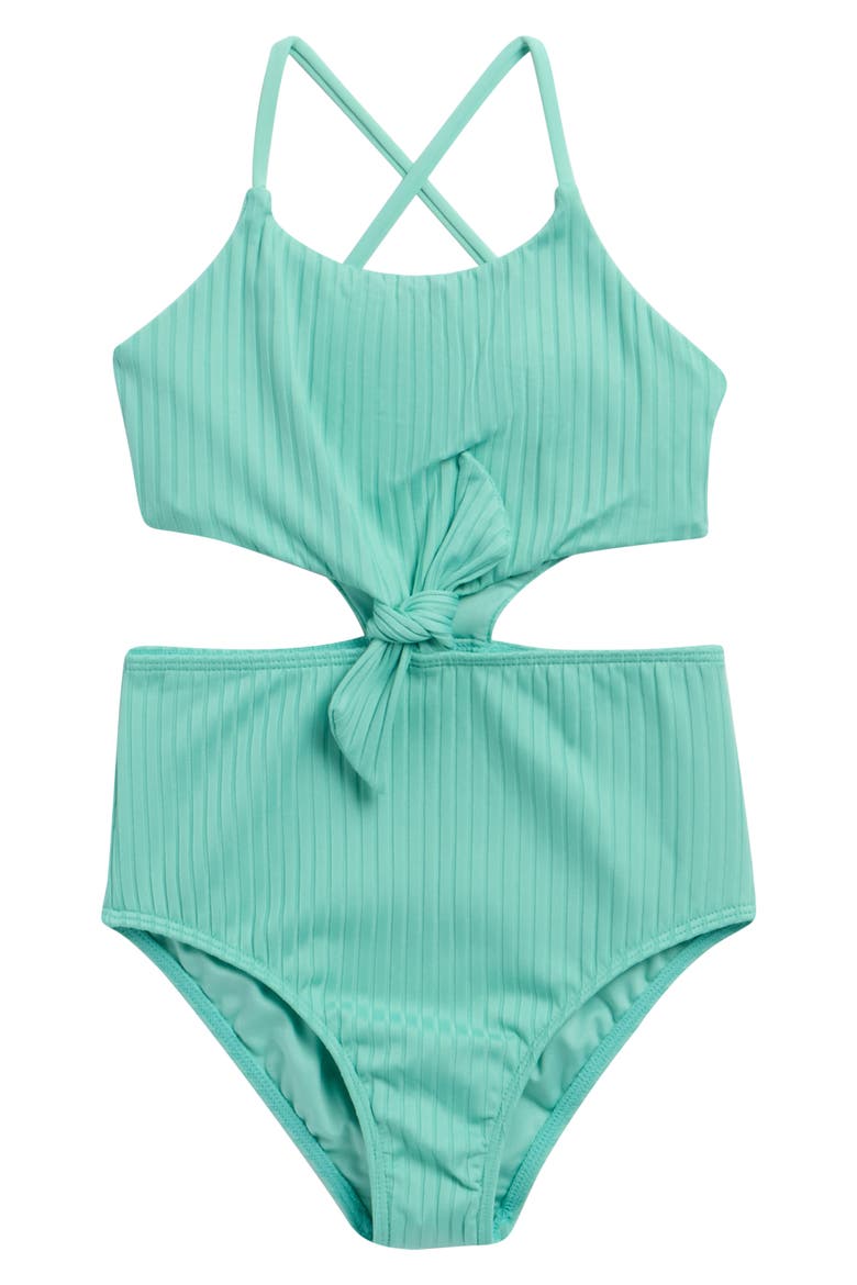 Shorebreak Rib Knot Cutout One-Piece Swimsuit, Main, color, HOLIDAY