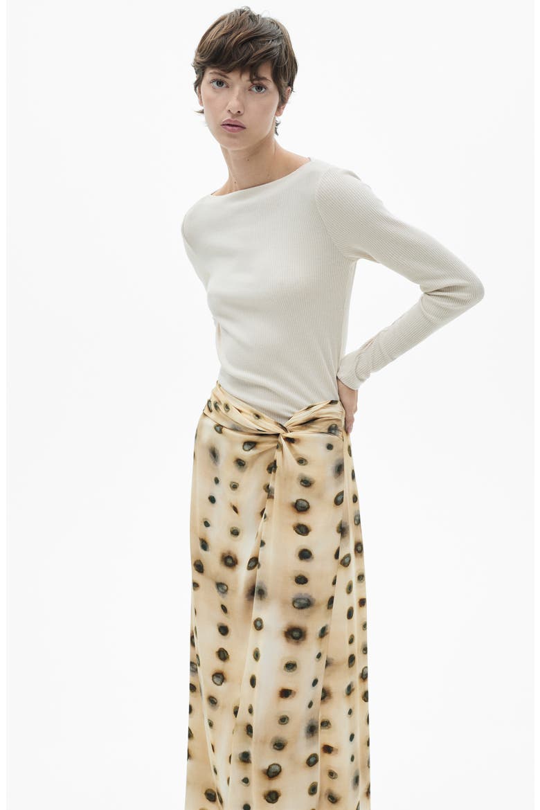 Dot Print Knot Midi Skirt, Alternate, color, BEIGE