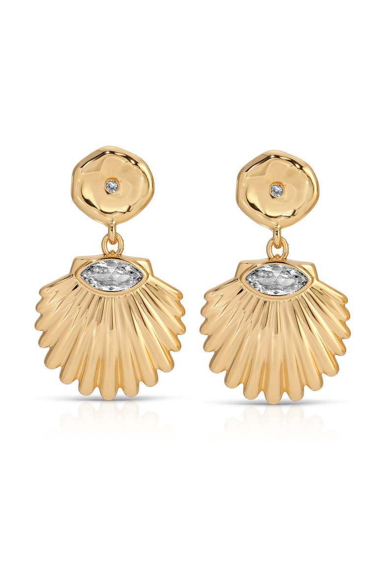 Scallop Shell Drop Earrings, Main, color, GOLD
