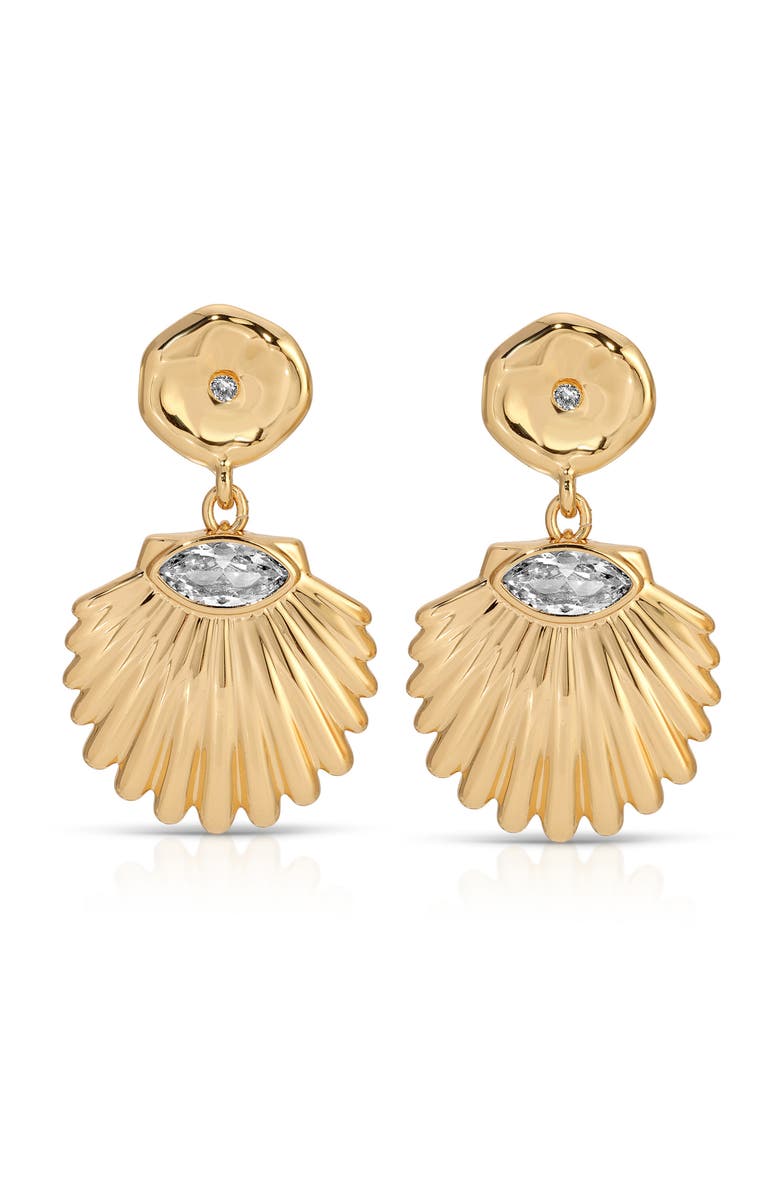 Ettika Scallop Shell Drop Earrings, Main, color, Gold