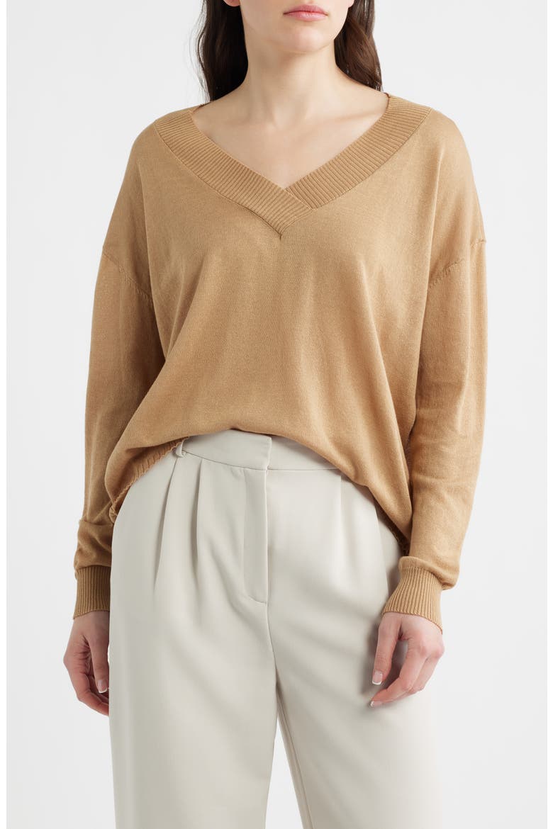 Cefalonia Drop Shoulder Semisheer Cotton Blend Sweater, Main, color, VISON