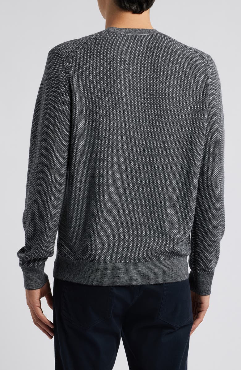 Vince Geometric Jacquard Wool & Cotton Blend Crewneck Sweater, Alternate, color, Heather Black/ Heather Grey