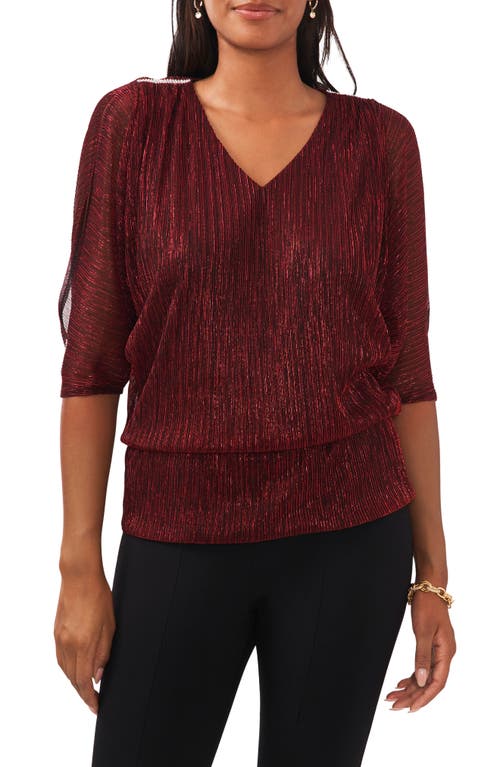 Chaus Metallic Split Sleeve Top In Burgundy