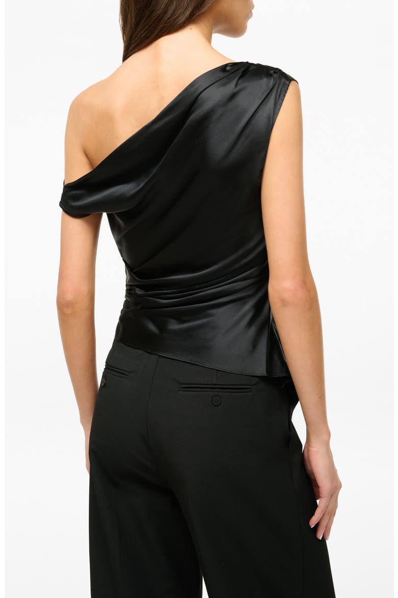Phare One-Shoulder Stretch Silk Top, Alternate, color, BLACK