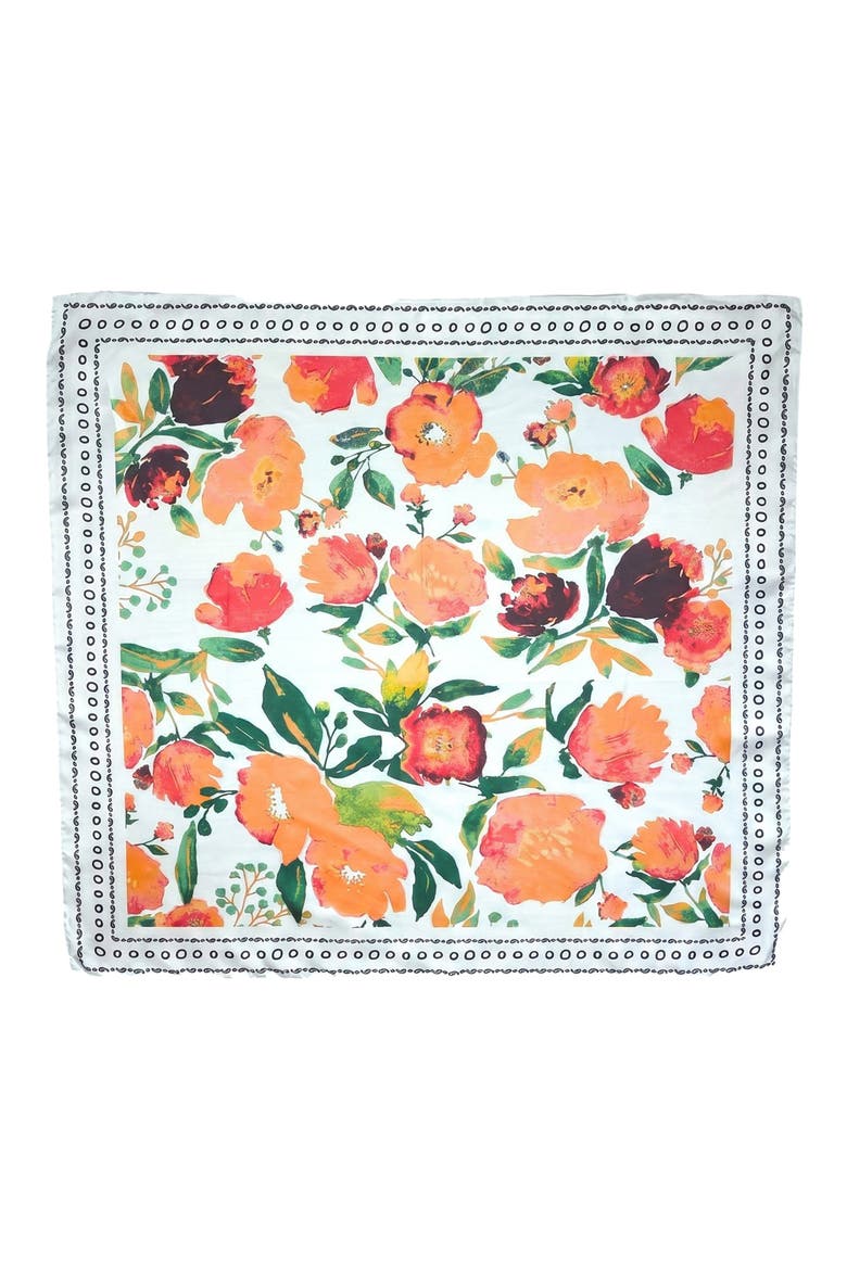 Floral Satin Scarf, Main, color, WHITE