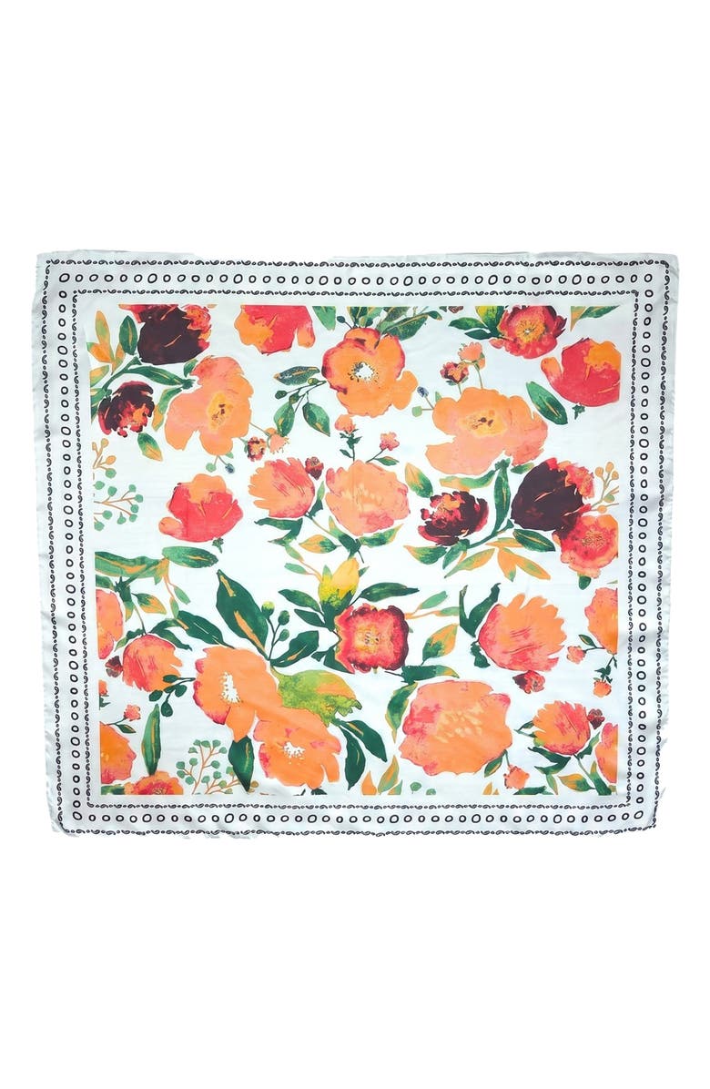 Nicole Miller Floral Satin Scarf, Main, color, White