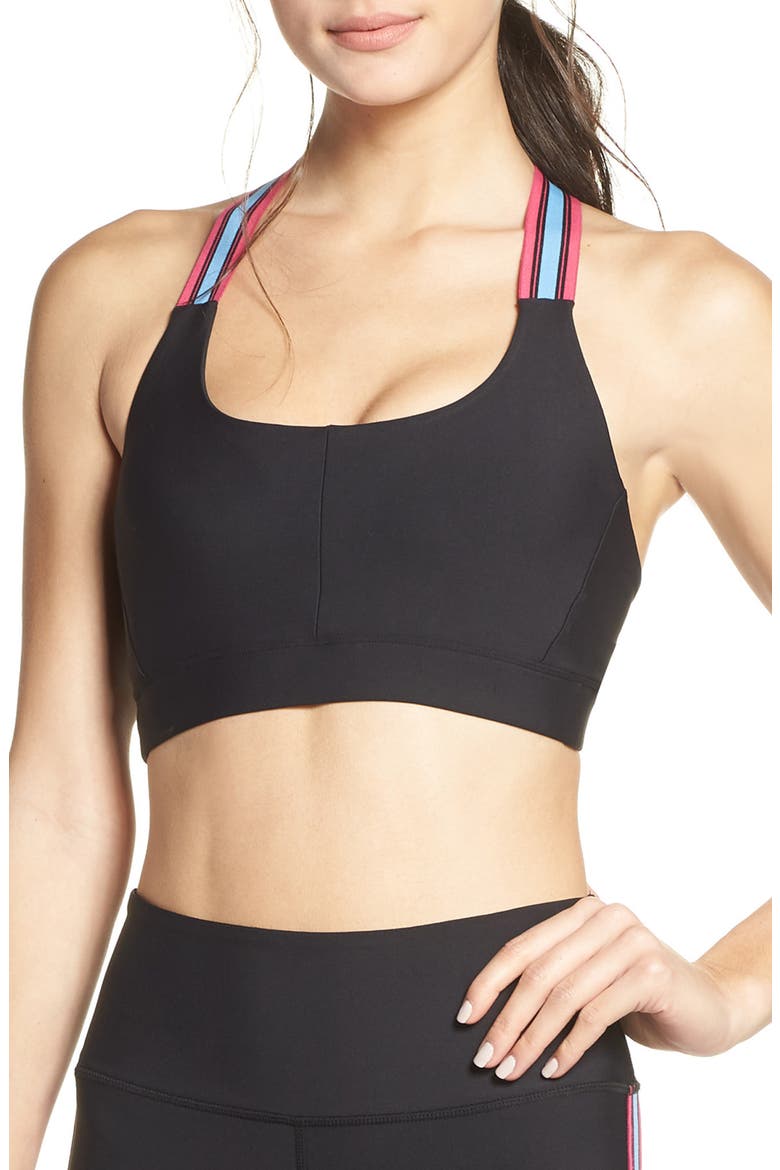 Contrast Stripe Sports Bra, Main, color, BLACK