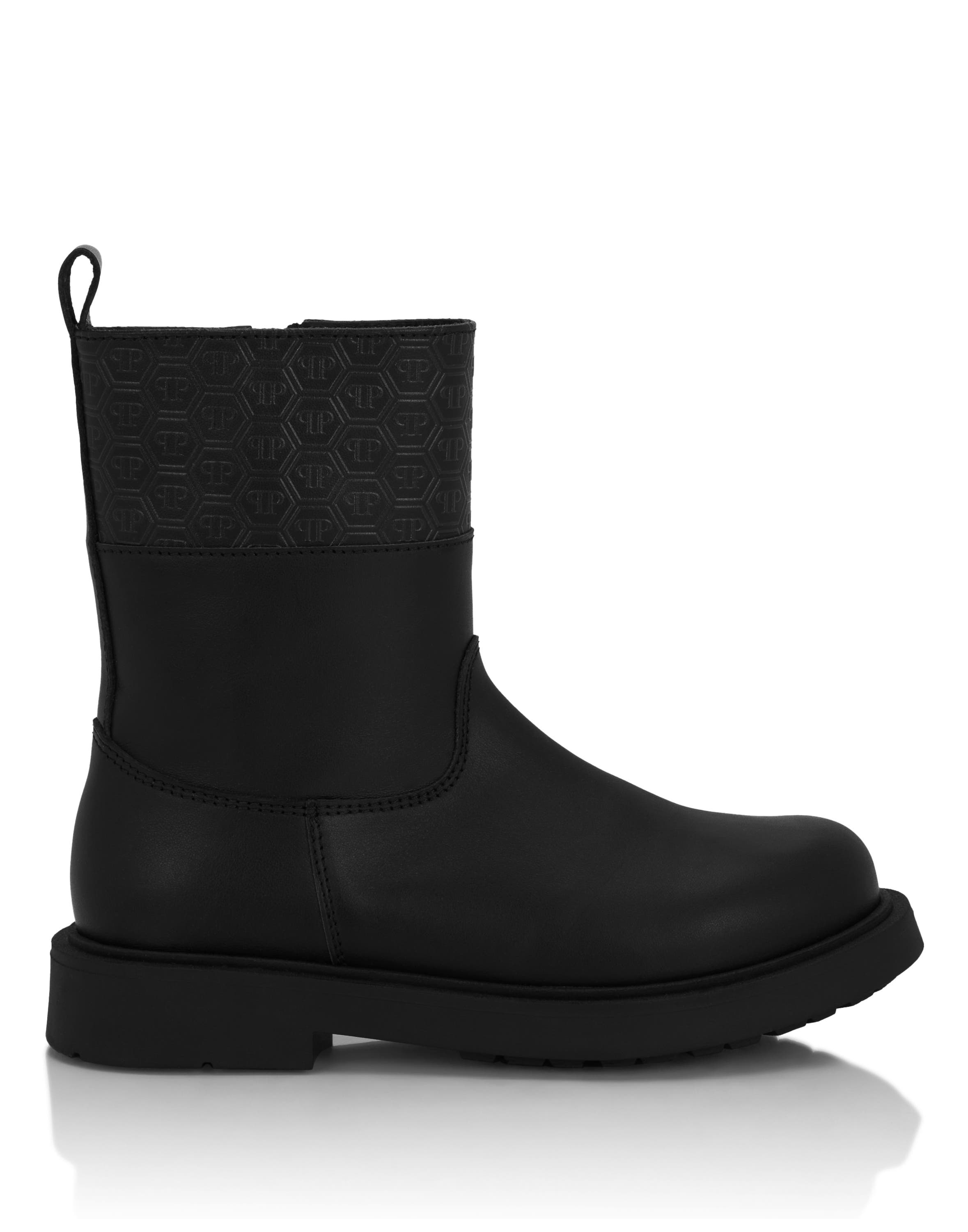 Leather Low Boots Monogram Girl, Main, color, black