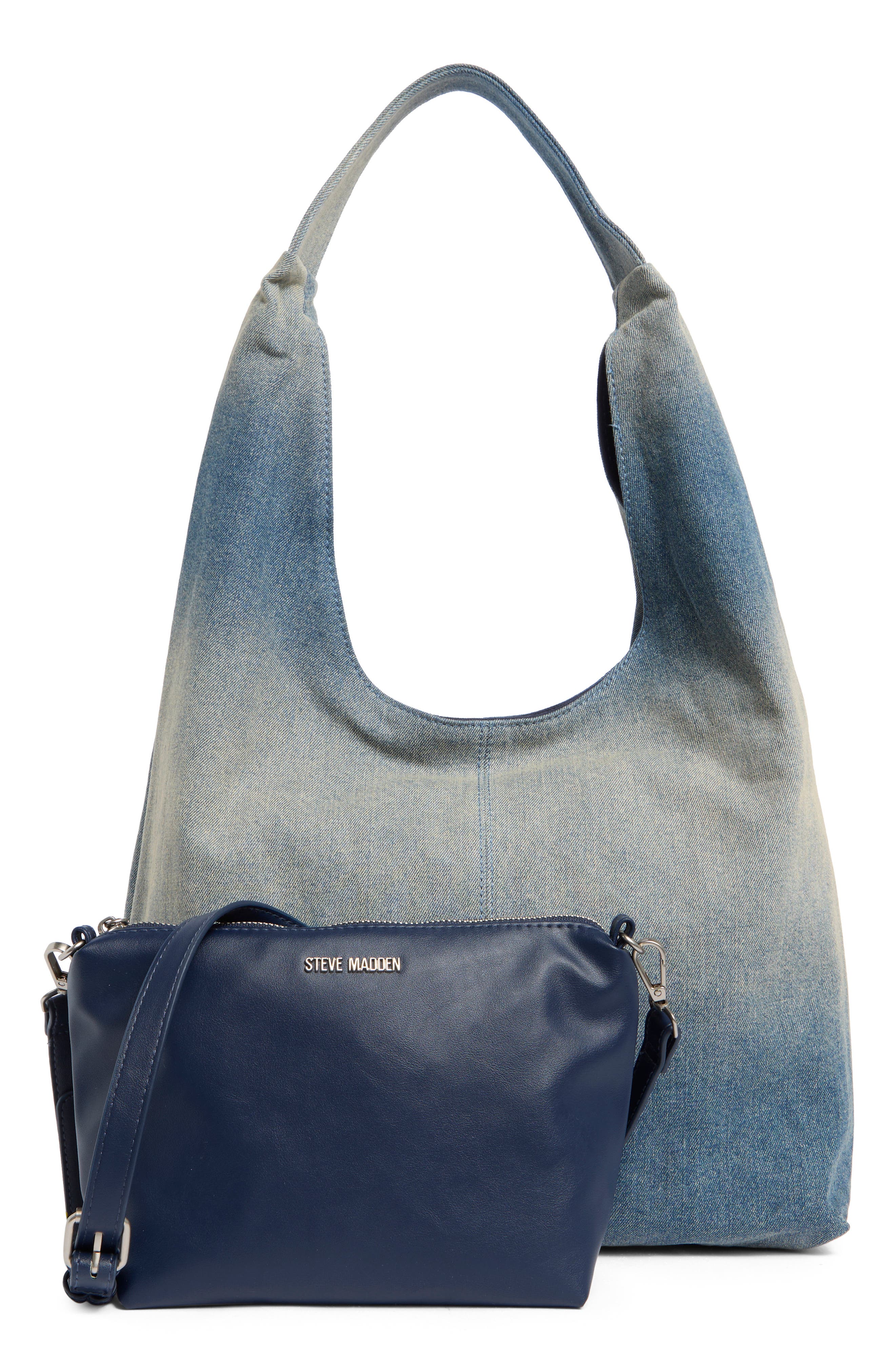 Steve Madden Niccola Denim Hobo Shoulder Bag & Pouch, Alternate, color, Denim