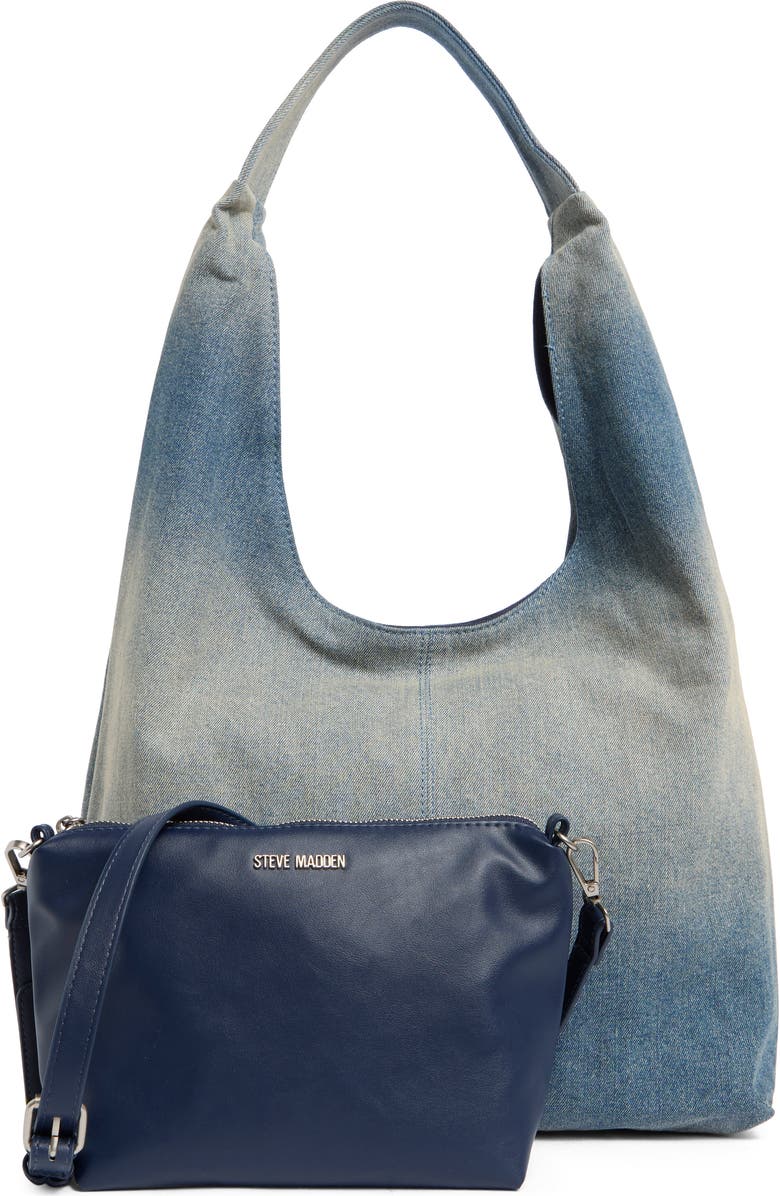 Steve Madden Niccola Denim Hobo Shoulder Bag & Pouch, Alternate, color, Denim