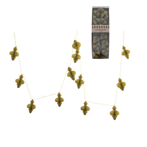 Recycled Paper Honeycomb Finial Garland with Gold Glitter, Chartreuse