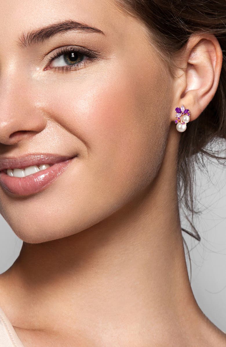 DELMAR Cultured Freshwater Pearl, Amethyst & Africa Rose de France Necklace & Lever-Back Earrings Set, Alternate, color, 
