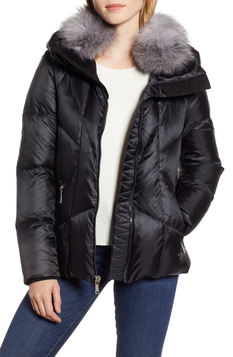 Andrew Marc Artistic Puffer Jacket with Removable Genuine Fox Fur Trim, Main, color, 