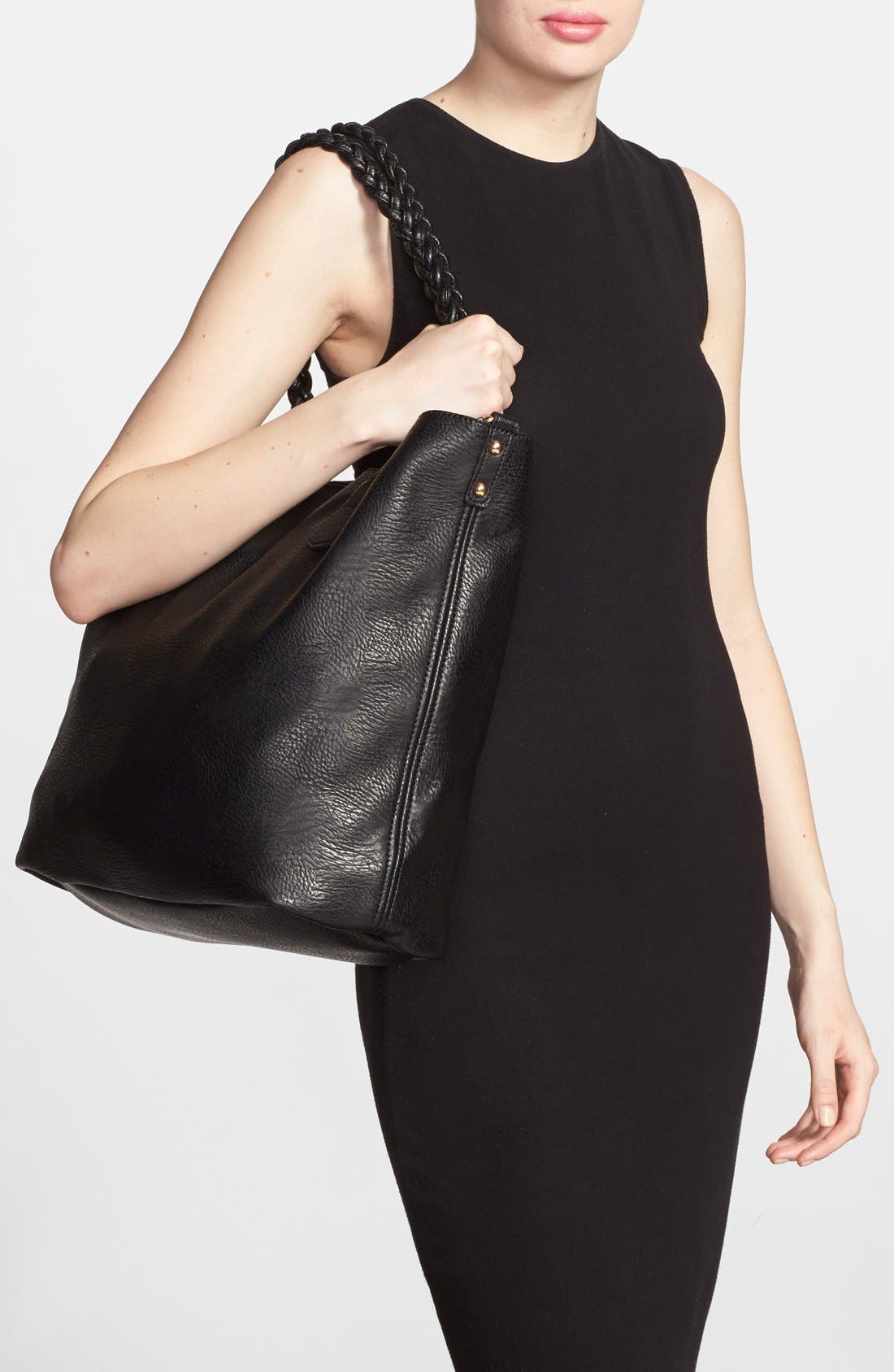 Street Level Slouchy Faux Leather Tote with Pouch, Alternate, color, 