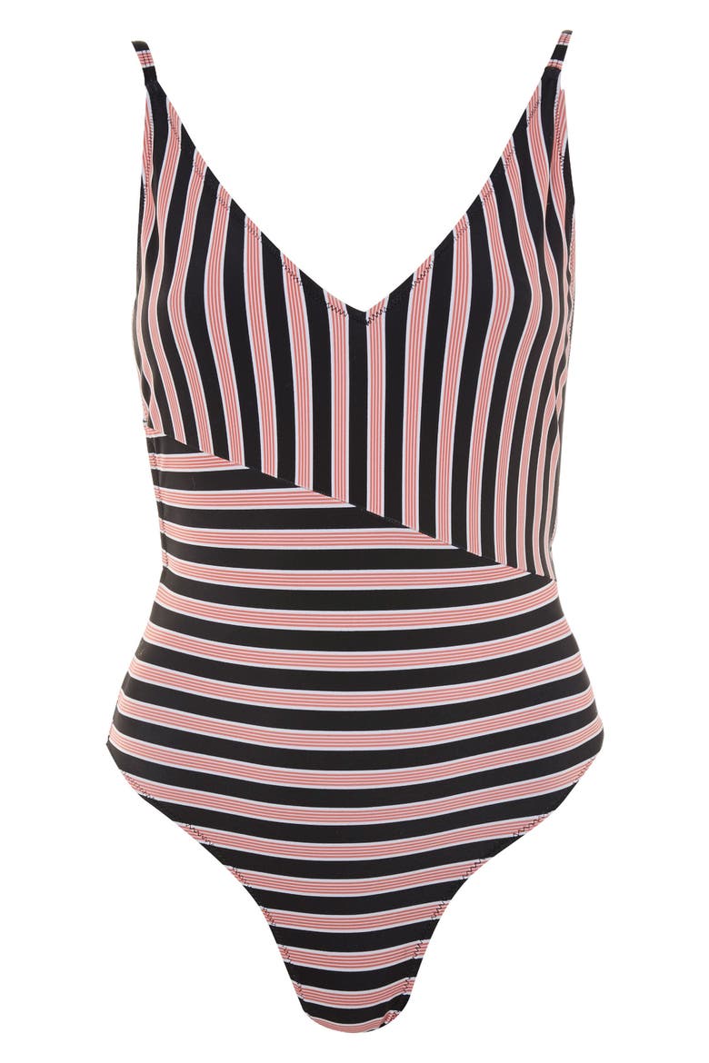 Pamela Stripe Block One-Piece Swimsuit, Alternate, color, PINK MULTI