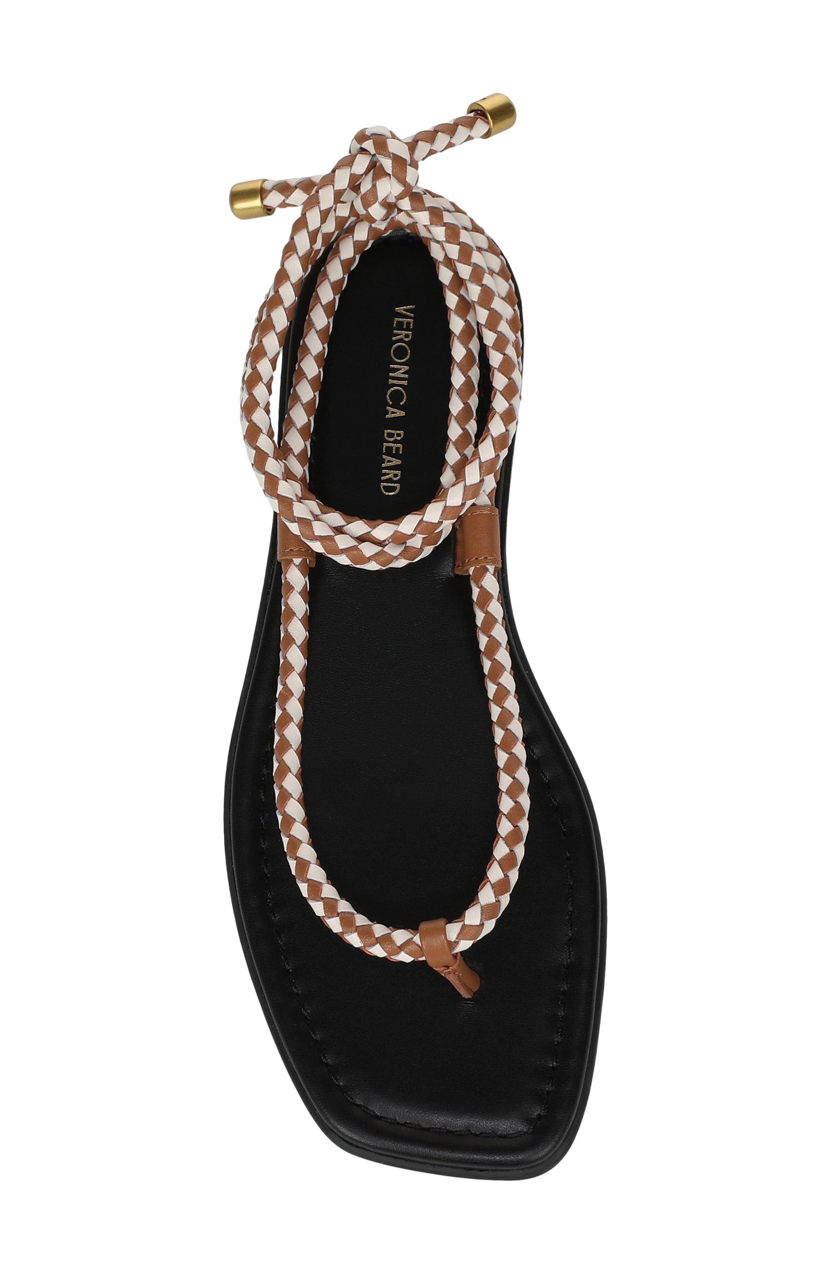 Veronica Beard Carmina Woven Cord Ankle Wrap Sandal, Alternate, color, Hazelwood/ Ecru