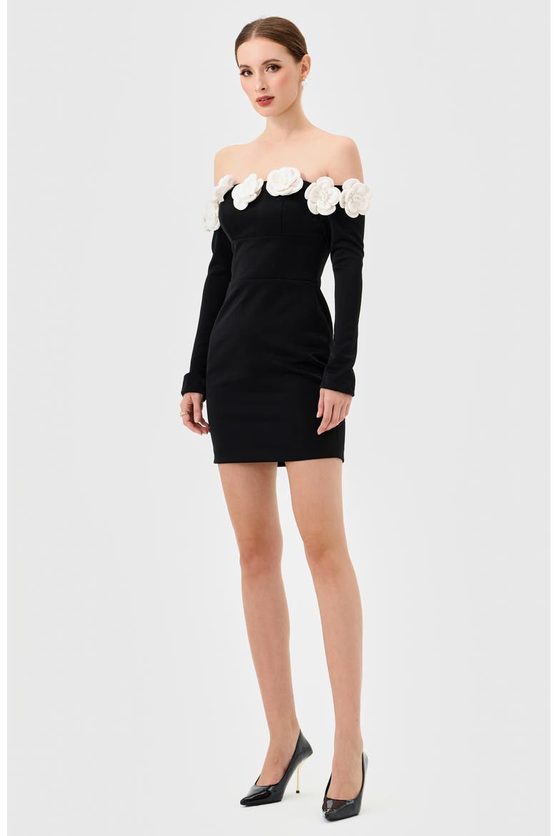 Danna Long Sleeve Mini, Alternate, color, BLACK/WHITE FLOWER