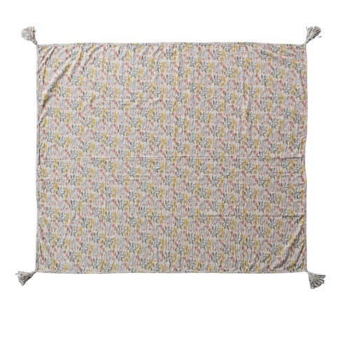 Storied Home Floral Cotton Chambray Throw Blanket In Gray