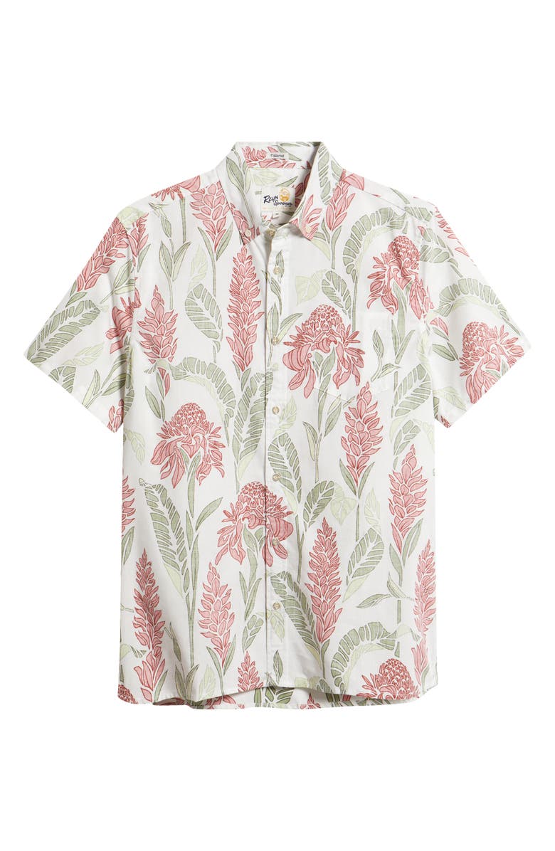 Reyn Spooner Ginger Burst Short Sleeve Button-Down Cotton Blend Sport Shirt, Alternate, color, White