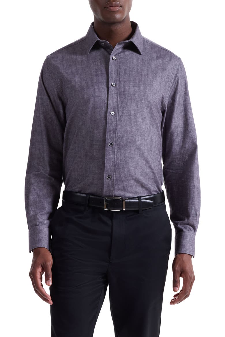 Julian Shaped Fit Brushed Mélange Button-Up Shirt, Main, color, AMETHYST