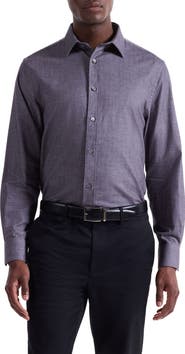 Bugatchi Julian Shaped Fit Brushed Mélange Button-Up Shirt