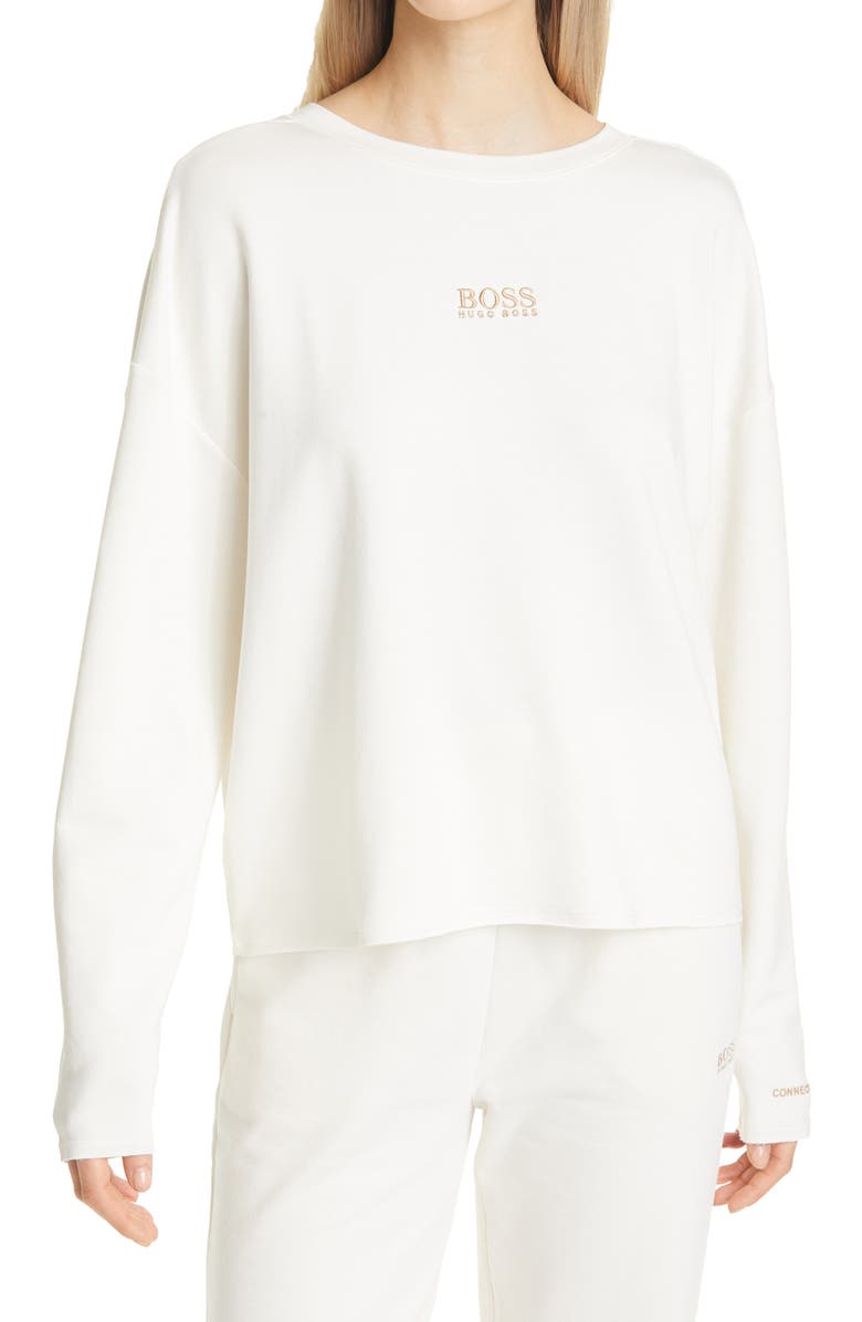BOSS Elina Active Relaxed Fit Sweatshirt, Main, color, Soft Cream