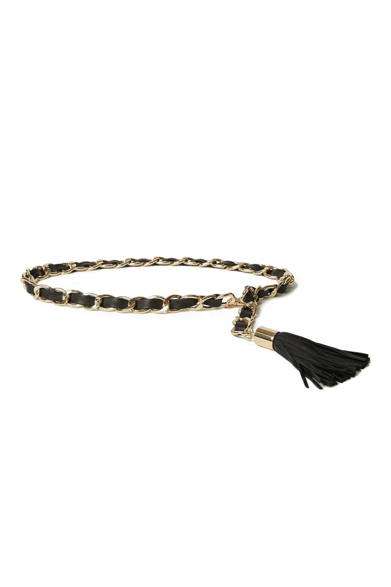 Gwen Leather & Chain Belt, Main, color, BLACK GOLD