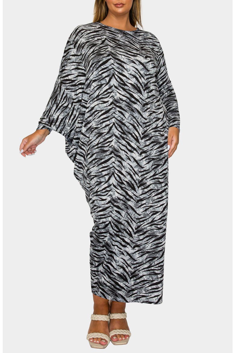 Mary J Asymmetric Long Sleeve Maxi Dress, Main, color, GREY BLACK