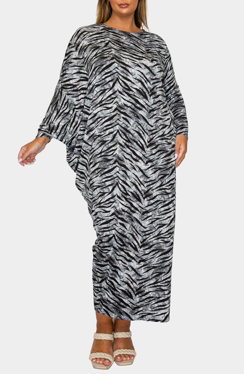 L I V D Mary J Asymmetric Long Sleeve Maxi Dress, Main, color, Grey Black