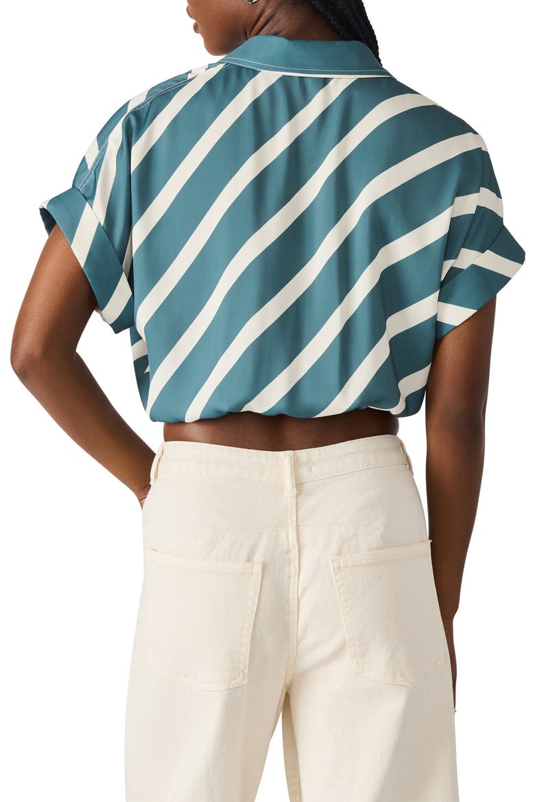 Tori Stripe Short Sleeve Tie Front Shirt, Alternate, color, DUSTY TEAL