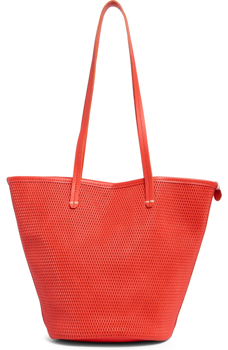 Clare V. Choupette Diamond Perforated Leather Tote, Main, color, Bright Poppy