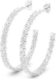 HauteCarat Baguette & Round Brilliant Lab Created Diamond Hoop Earrings