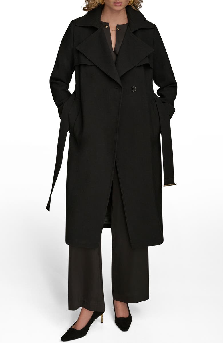 Donna Karan New York Belted Long Raincoat, Alternate, color, Black