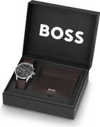 BOSS Avery Chronograph Leather Strap Watch & Wallet Set, 42mm
