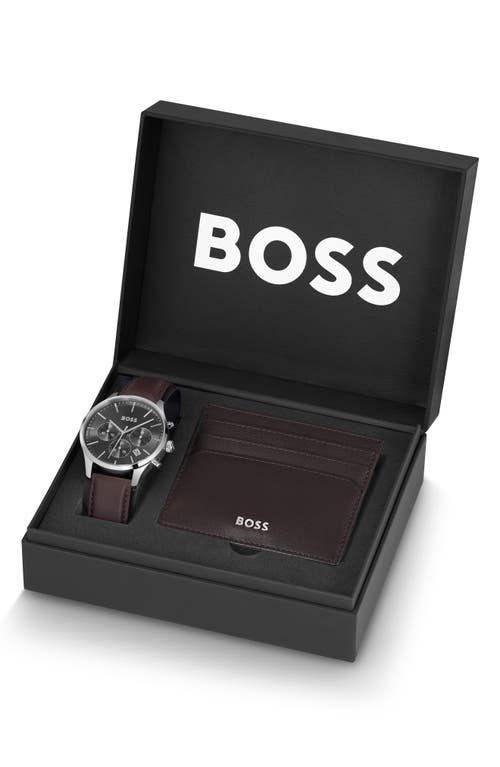 Hugo Boss Boss Avery Chronograph Leather Strap Watch & Wallet Set, 42mm In Black
