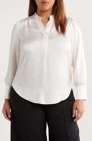 Anne Klein Textured Crepe Long Sleeve Top